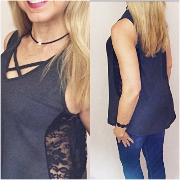 Lace Criss Cross Flowy Tank Top SML - Picture 2 of 7